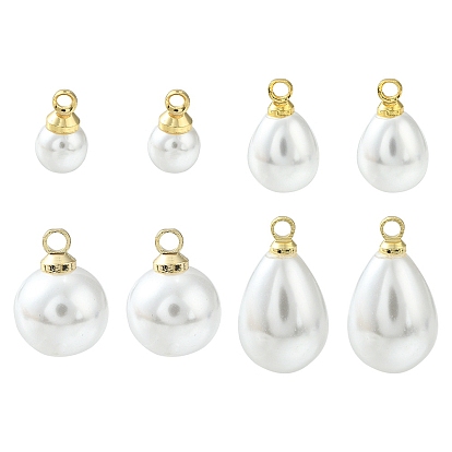 8 uds 4 estilos amuletos de perlas de imitación de plástico abs, con fornituras de latón, redondo y lágrima