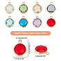 SUPERFINDINGS 16Pcs 8 Colors Brass Glass Charms, Golden, Long-Lasting Plated, Faceted Flat Round