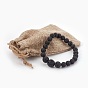 Bracelets extensibles en perles de lave naturelle, avec des perles de pierres fines
