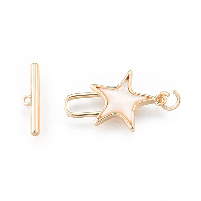 Brass Shell Toggle Clasps, Creamy White, Cadmium Free & Nickel Free & Lead Free, Star