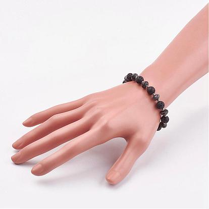 Gemstone & Lava Rock Stretch Bracelets, with Iron Beads