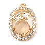 Laiton avec pendentifs en verre k9 et strass, or et de lumière, ovale avec breloques coeur