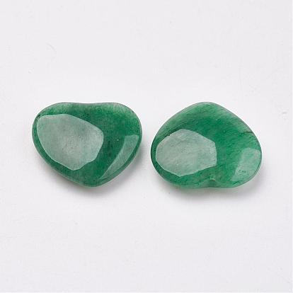Natural Green Aventurine Beads, Heart, Half Drilled