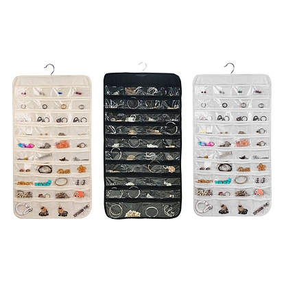 Non-Woven Fabrics Jewelry Hanging Bag, Wall Shelf Wardrobe Jewelry Roll, with Rotating Hook and Transparent PVC 80 Grids, Rectangle