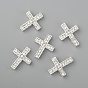 Perles de strass en alliage, Grade a, croix, couleur argent plaqué, 25x20x6mm, Trou: 1.5mm