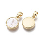 Brass Charms, with Freshwater Shell, Nickel Free, Real 18k Gold Plated, Flat Round