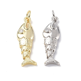 Rack Plating Brass Micro Pave Cubic Zirconia Pendants, Cadmium Free & Lead Free, with Jump Ring, Fish Charm