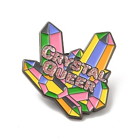 Diamante con palabra cristal queer esmalte chapas, insignia de aleación de bronce para ropa de mochila
