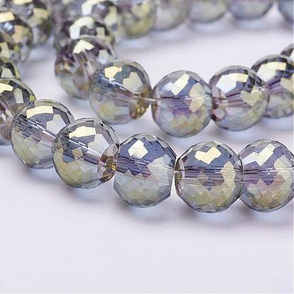 Perles en verre electroplate, plein arc-en-plaqué, facettes rondelle