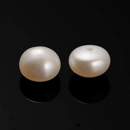 Natural Cultured Freshwater Pearl Beads, Half Drilled, Rondelle 6.5~7x4mm, Hole: 0.7mm