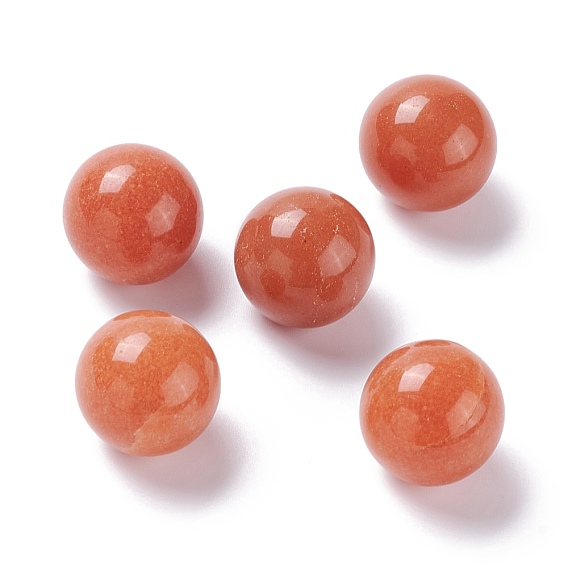 Perles naturelles en aventurine rouge, pas de trous / non percés, pour création de fil enroulé pendentif , ronde