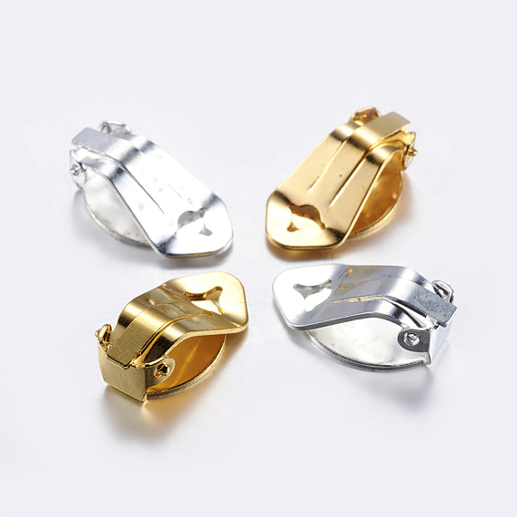 Brass Clip-on Earring Settings, with Round Flat Pad
