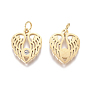 316 Surgical Stainless Steel Pendants, with Micro Pave Cubic Zirconia and Jump Ring, Long-Lasting Plated, Heart Wing