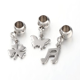 Mixed Shape 304 Stainless Steel European Large Hole Dangle Charms