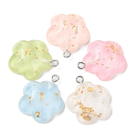 Translucent Resin Pendants, with Gold Foil and Platinum Plated Iron Loops, Mixed Color