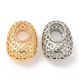 Brass Micro Pave Cubic Zirconia Pendants, Long-Lasting Plated, Hollow Oval