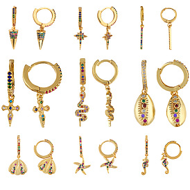 Colorful Diamond Cross Earrings - Fashionable and Creative Women's Jewelry