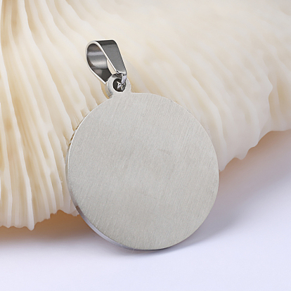 Enamel 304 Stainless Steel Pendants, Flat Round with Yin-yang, 34.5x30x2mm, Hole: 5.5x10.5mm