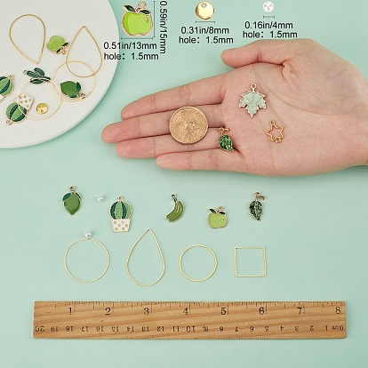 Kits de fabricación de aretes verdes bricolaje sunnyclue, incluyendo colgantes y eslabones de aleación de esmalte, anillos de unión de latón y ganchos para pendientes, Cuentas de perlas de vidrio, pasador de hierro y anillos de salto