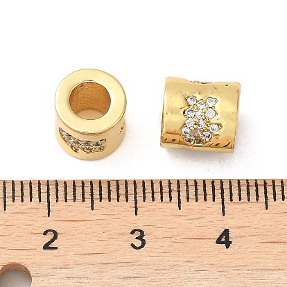 Rack Plating Brass Micro Pave Cubic Zirconia European Beads, Large Hole Beads, Long-Lasting Plated, Lead Free & Cadmium Free, Column