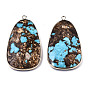 Assembled Bronzite and Synthetic Turquoise Big Pendants, with Light Gold Plated Brass Edge and Loop, Egg Stone