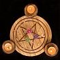 3 cavidades candelabros de madera, Candelabro redondo plano con fase lunar/patrón de estrella
