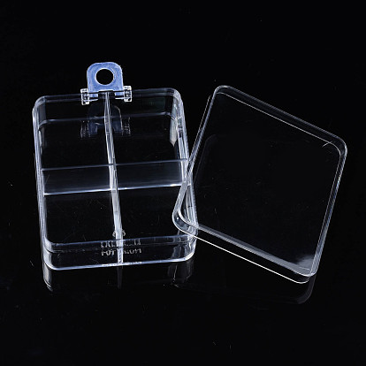 Polystyrene Bead Storage Containers, with Cover and 4 Grids, for Jewelry Beads Small Accessories, Rectangle