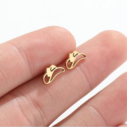 Stainless Steel Butterfly Bow Hat Earrings 18K Gold Cute Geometric Studs Sweet Fashion Ear Jewelry