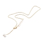 Adjustable Brass Lariat Necklaces, with Natural Pearl Beads, White