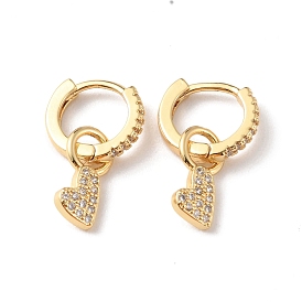 Heart Shape Clear Cubic Zirconia Hoop Earrings, Rack Plating Brass Dangle Earring for Women, Long-Lasting Plated, Lead Free & Cadmium Free
