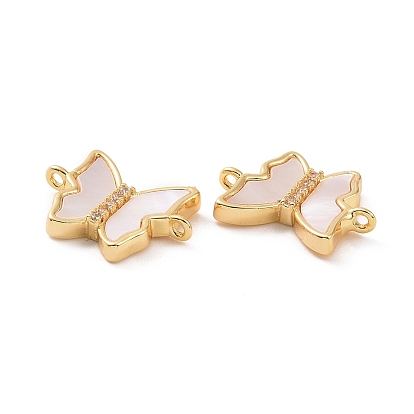Brass Connector Charms, with Shell, Butterfly Links