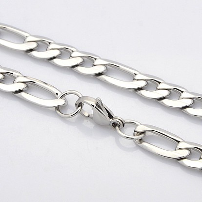 Unisexes tendance 304 colliers en acier inoxydable de la chaîne figaro, avec fermoirs mousquetons, facette, 22.4 pouce (56.9 cm)