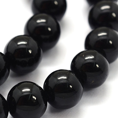 Natural Black Tourmaline Beads Strands, Grade AB+, Round