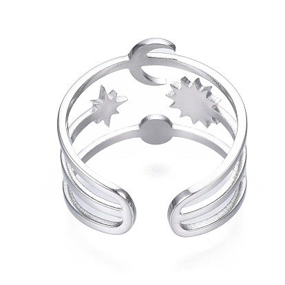 304 открытая манжета с луной и звездой из нержавеющей стали, массивное полое кольцо для женщин