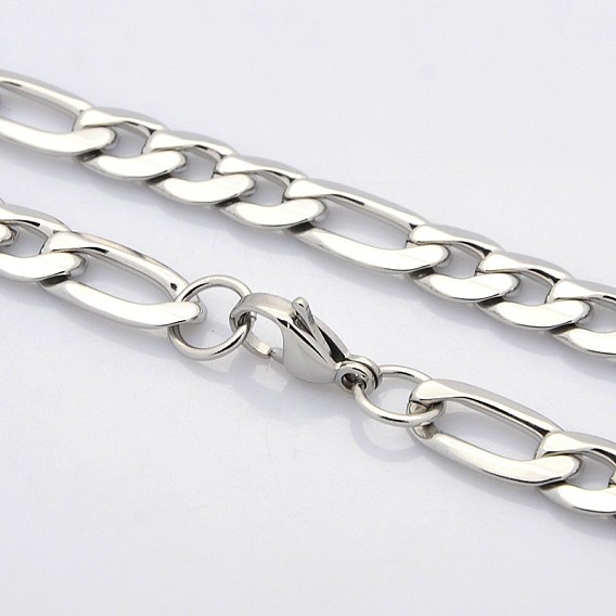 Unisexes tendance 304 colliers en acier inoxydable de la chaîne figaro, avec fermoirs mousquetons, facette, 22.4 pouce (56.9 cm)