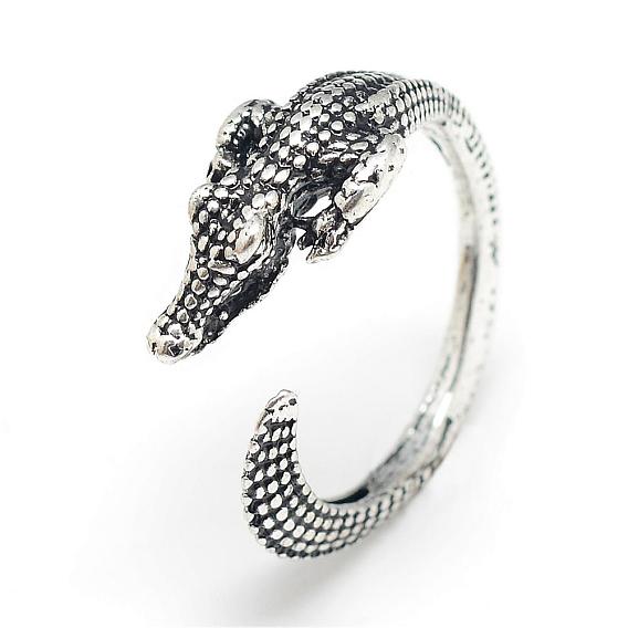 Adjustable Alloy Cuff Finger Rings, Crocodile, Size 8