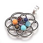 Natural & Synthetic Gemstone Pendants, with Alloy Findings, Flower, Chakra