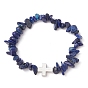Ensemble de bracelets extensibles en perles de style naturel mélangé avec pierres précieuses, bracelets empilables en alliage croisé