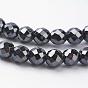 Magnetic Synthetic Hematite Beads Strands, Faceted, Round, 6mm