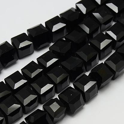 Faceted Cube Shaped Crystal Glass Beads Strands, 10x10x10mm, Hole: 1mm, about 79pcs/strand, 30.7 inch