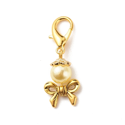 Acrylic Imitation Pearl Pendant Decorations, Lobster Clasp Charms, Clip-on Charms, for Keychain, Purse, Backpack Ornament, Stitch Marker, Bowknot