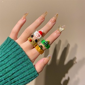 Cute Cartoon Resin Ring - Fashionable and Personalized Christmas Santa Claus Tree Reindeer.