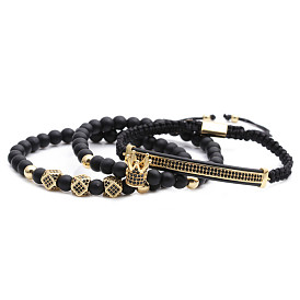 Bracelet perlé couronne en pierre mate avec cordon en cuir - bijoux de bricolage pour hommes et femmes