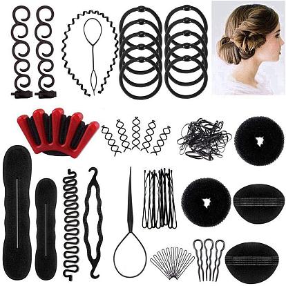 Hair Styling Tool Set with Hair Bun Maker, Bobby Pins, Flower Bud Headband for Women's Hairstyles
