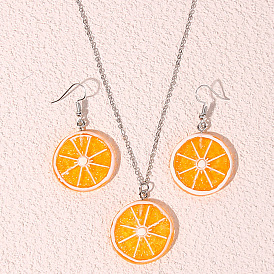 Fashion Fruit Resin Lemon Jewelry Set for Women, Simple and Personalized Earrings Necklace