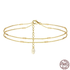 925 Bracelet de cheville en chaîne torsadée double épaisseur en argent sterling avec perles, bijoux pour femmes pour la plage d'été, avec cachet s