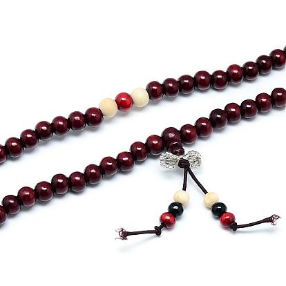 Style wrap bijoux bouddhiste bois teint bracelets de perles rondes ou colliers