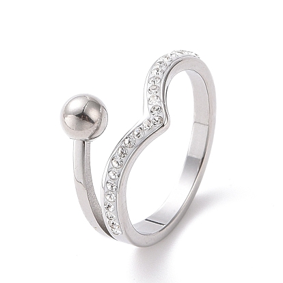 Ola de diamantes de imitación de cristal con anillo de dedo de bola redonda, 304 joyas de acero inoxidable para mujer