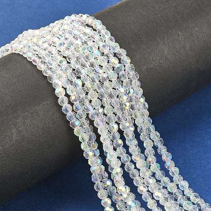 Chapelets de perles en verre, facettes (32 facettes) rondes, de couleur plaquée ab 