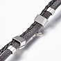 Cuir bracelets de corde tressée, avec 304 accessoire en acier inoxydable, Rectangle avec crucifix